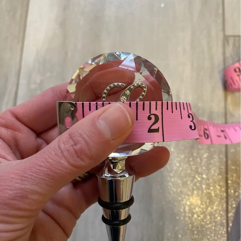 Clear Glass Wine Bottle Stopper with Sparkly Crystal Script L